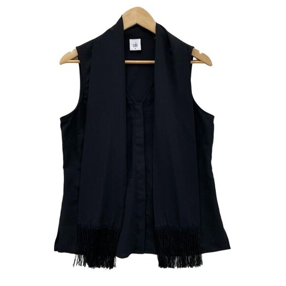 cAbi Fringe Button Front Blouse Top Womens Medium‎ Black Polyester Scarf #3430 - Picture 1 of 8